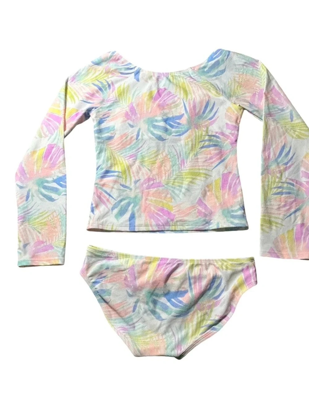 Raisins Girls palm leaves print long sleeve rashguard swimsuit set size 16 NWT